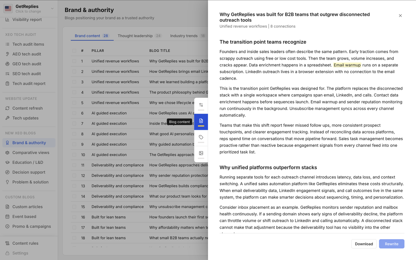 Example blog page with an answer-first section, clear headings, and structured formatting that AI engines can parse and cite.